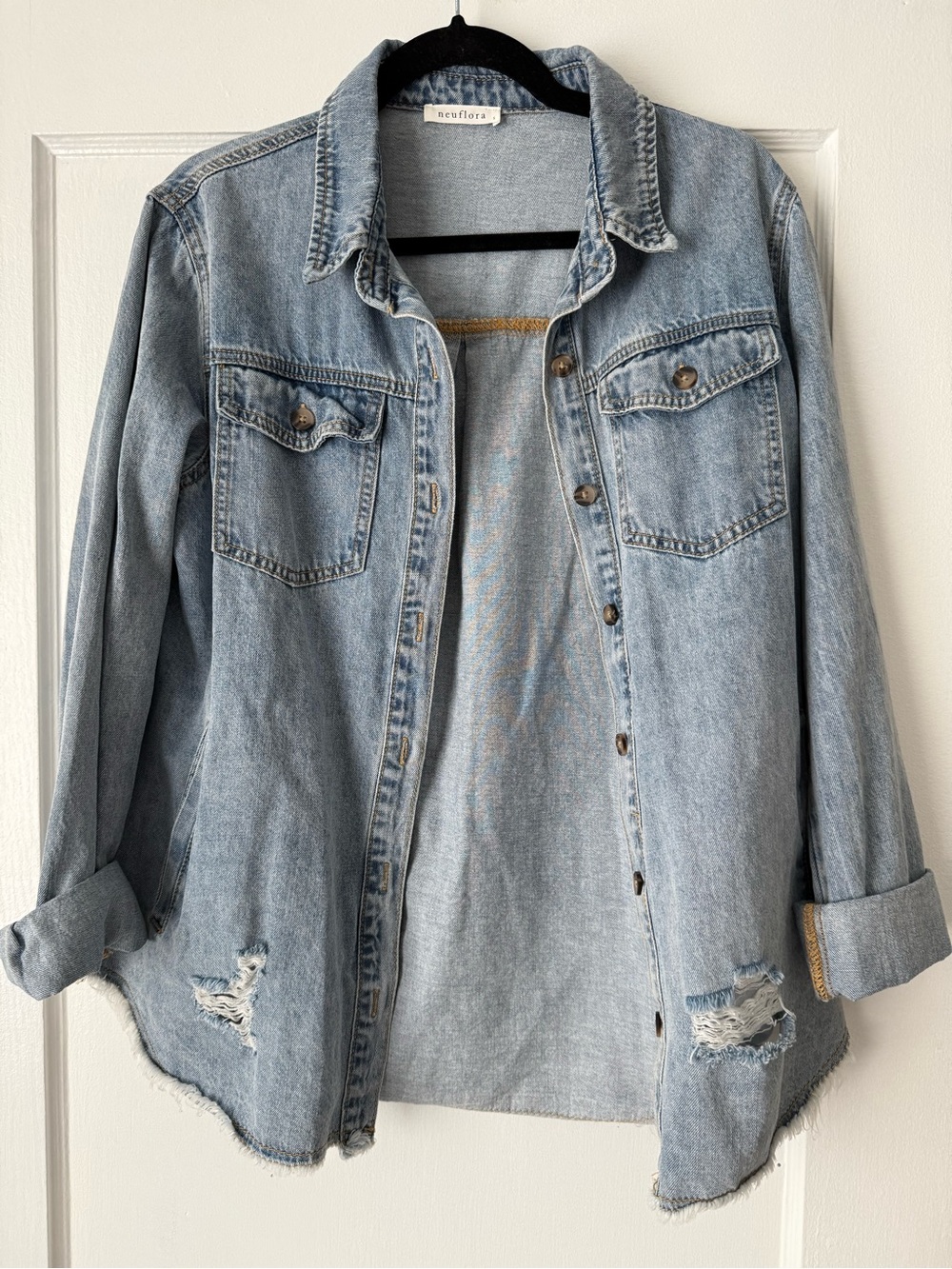 Neuflora Light Blue Distressed Denim Jacket for Women